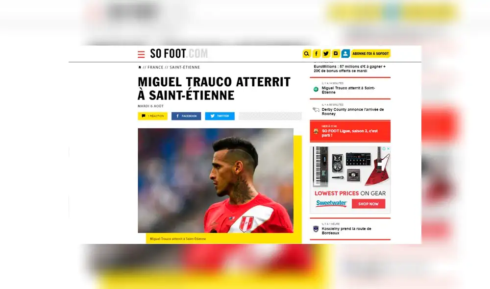 Así informaron los medios franceses sobre la incorporación de Miguel Trauco en el Saint Étienne.