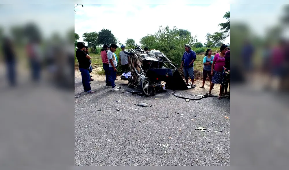 La mototaxi quedó destrozada tras el accidente.
