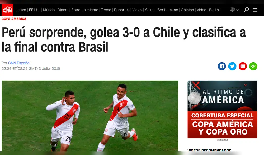 Así reaccionaron los medios internacionales tras la goleada de Perú a la selección chilena