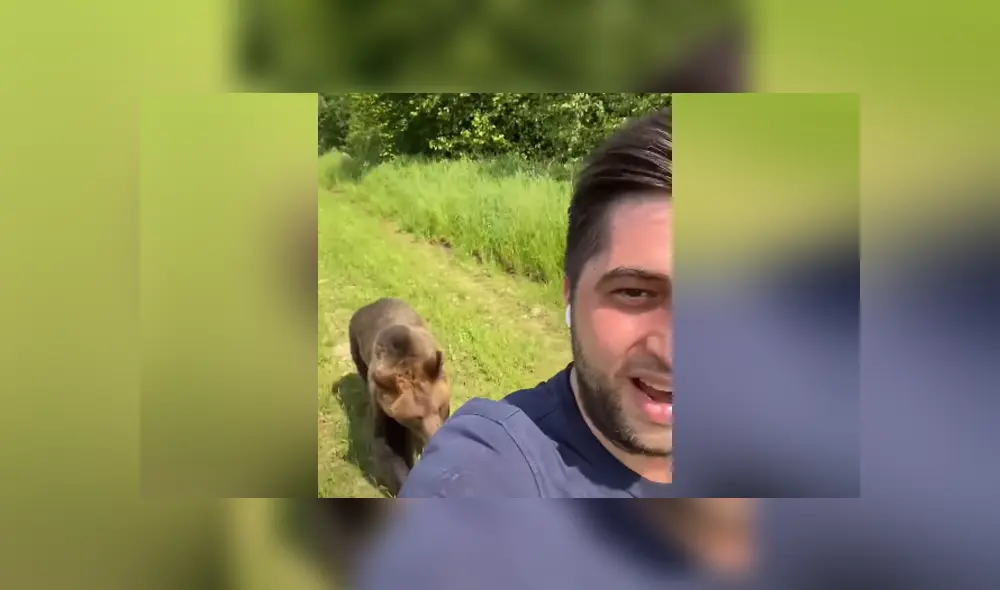 En las redes se hizo viral una escena en la que un oso persigue a un joven para arrebatarle su helado. Foto: YouTube En las redes se hizo viral una escena en la que un oso persigue a un joven para arrebatarle su helado. Foto: YouTube