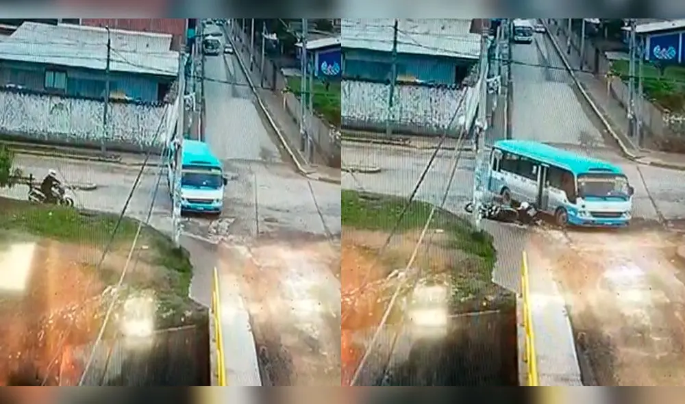 Cámaras de seguridad captan violento impacto de policía en moto contra bus.