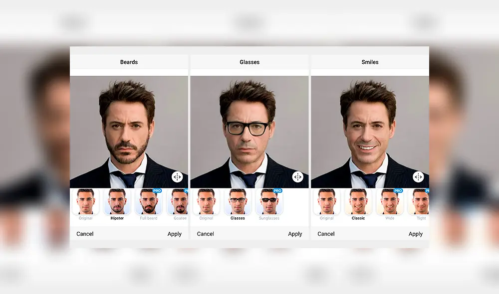 También podrás añadir barba, sonrisas y accesorios a las fotografías. También podrás añadir barba, sonrisas y accesorios a las fotografías.