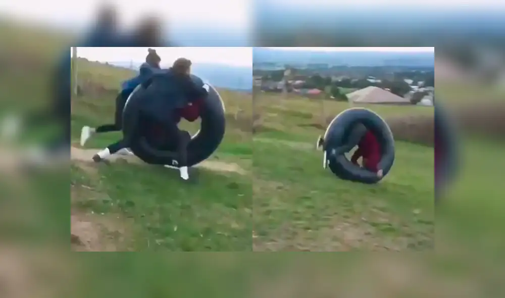 YouTube viral: chico se sube a llanta para lanzarse desde elevada colina y pasa esto [VIDEO]