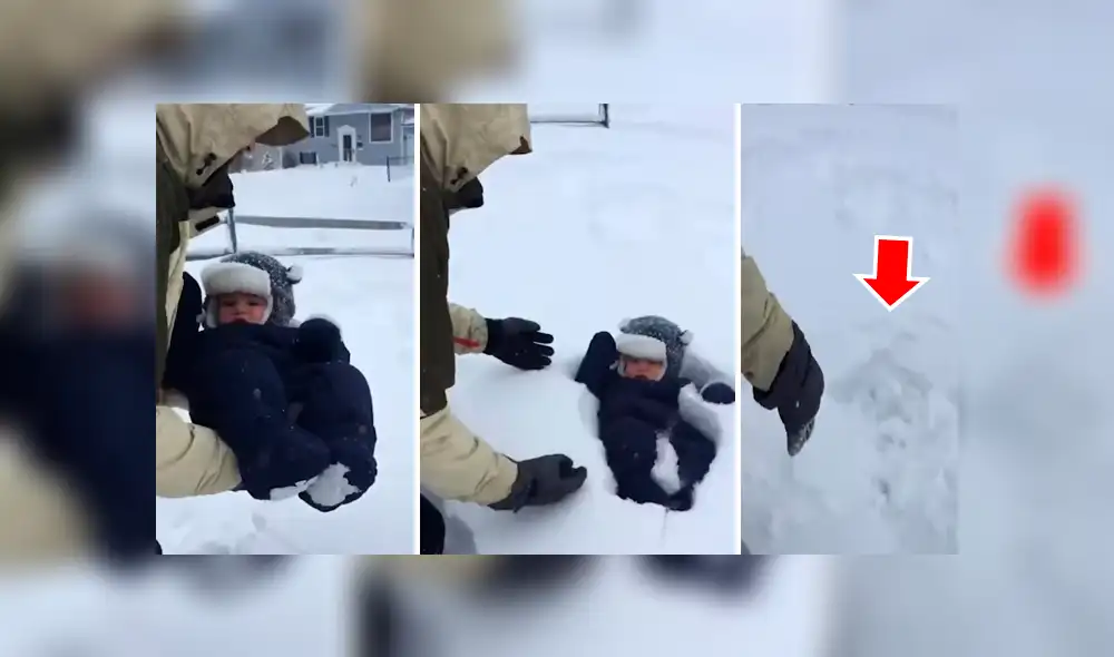 Facebook viral: Critican a padre que lanza a su bebé y lo hunde en la nieve [VIDEO] 
