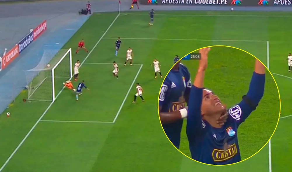 Gianfranco Chávez marcó el primer gol en la final entre Universitario y Sporting Cristal. Foto: captura de Gol Perú