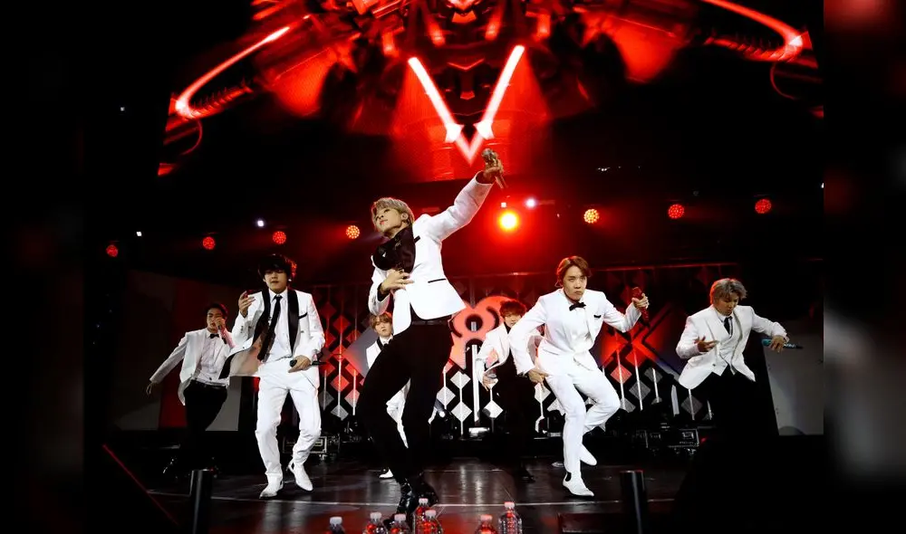 INGLEWOOD, CALIFORNIA - DECEMBER 06: (EDITORIAL USE ONLY. NO COMMERCIAL USE.) Jin, V, Jimin, J-Hope, and RM of BTS perform onstage during 102.7 KIIS FM's Jingle Ball 2019 Presented by Capital One at the Forum on December 6, 2019 in Los Angeles, California.   Rich Fury/Getty Images for iHeartMedia/AFP