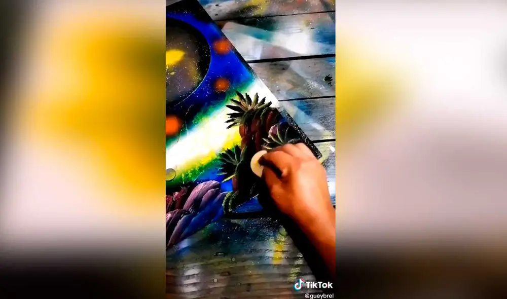 Desliza las imágenes para ver el increíble dibujo con aerosol que hizo el artista de Goku de DBS. Foto: captura de TikTok/Gabriel Aguilar @gueybrel