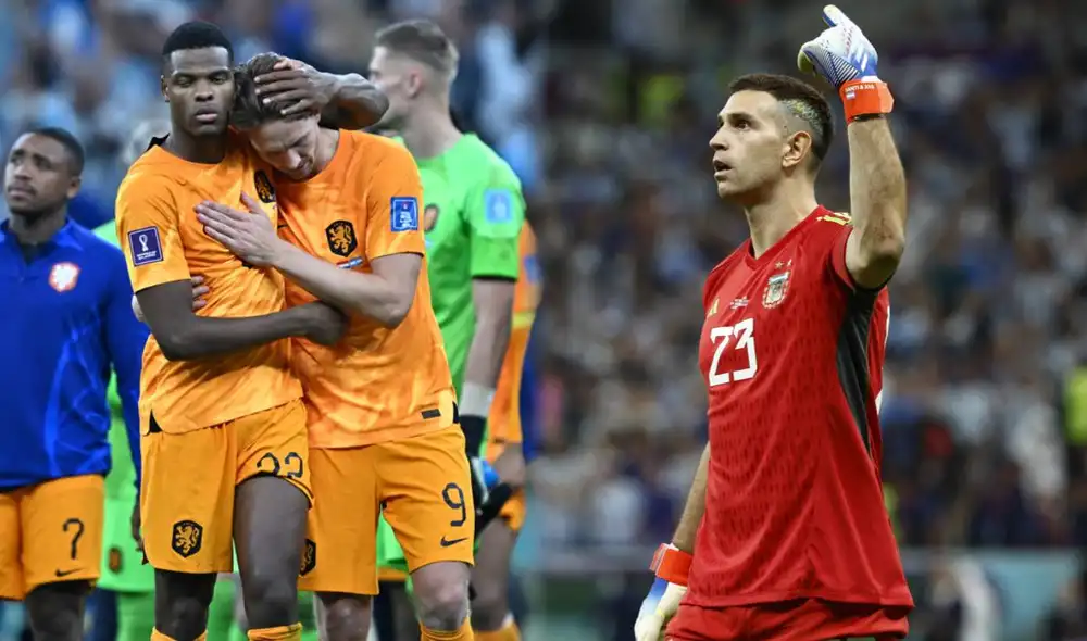 Los quiso intimidar. 'Dibu' Martínez comenzó a jugar el partido desde antes que saliera al campo de juego. Foto: composición/EFE