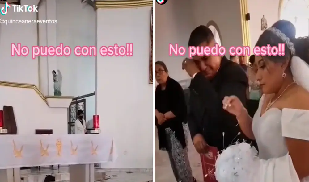 La reacción del sacerdote hizo que la pareja de novios derramara lágrimas en plena iglesia. Foto: composición LR/captura de TikTok/@Quinceañeraeventos