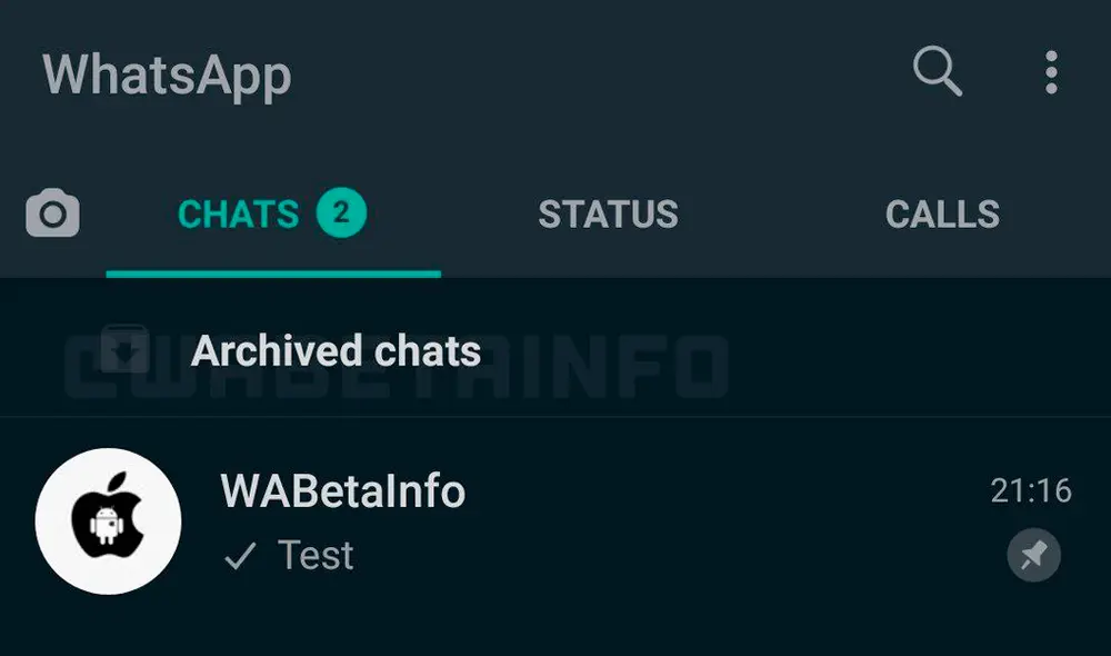 Los chats archivados se colocarán en la parte superior de la lista. | Foto: WABetaInfo