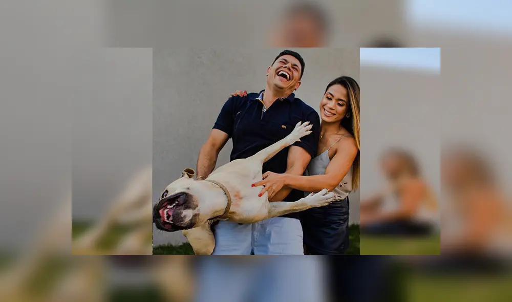 En Facebook, un travieso perro arruinó la sesión de fotos de sus dueños al colocarse delante de la cámara.