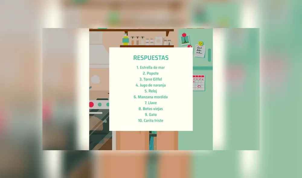 Desliza las imágenes hacia la izquierda para hallar los objetos que se esconden en la cocina. Foto: Televisa. News.