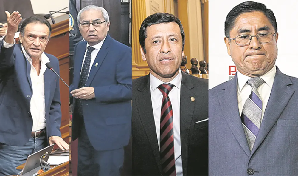 Congresista Héctor Becerril. Fiscal Pedro Gonzalo Chávarry. Miembro del CNM, Guido Aguila Grados. Juez César Hinostroza.