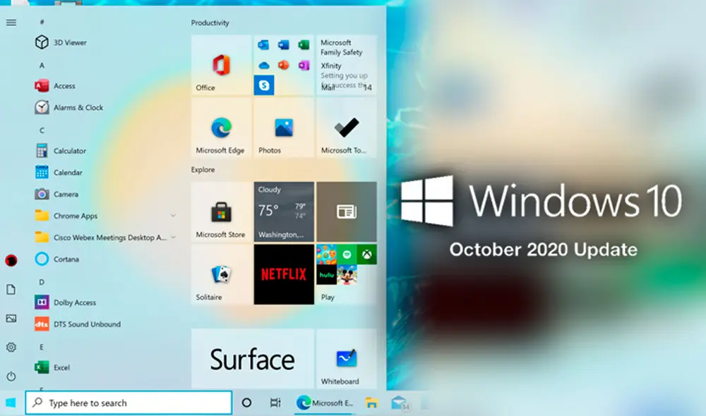 Se activarán ciertas opciones del diseño Fluent Design que llegaron ya en la versión 2004 de mayo. Imagen: PC World.