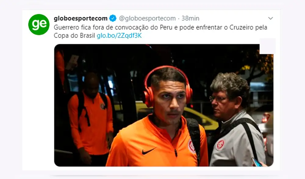 Selección peruana: prensa brasileña se pronuncia sobre la ausencia de Paolo Guerrero para la fecha FIFA de septiembre.
