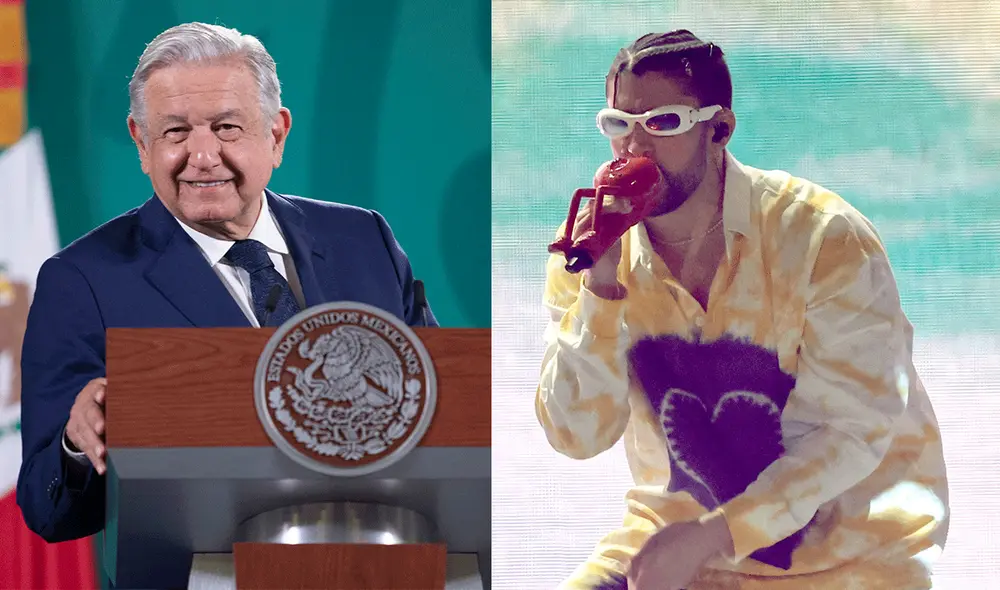 AMLO le pide a Bad Bunny un concierto gratis en Zócalo para los miles de fanáticos, principalmente, los estafados de hace días. Foto: AFP