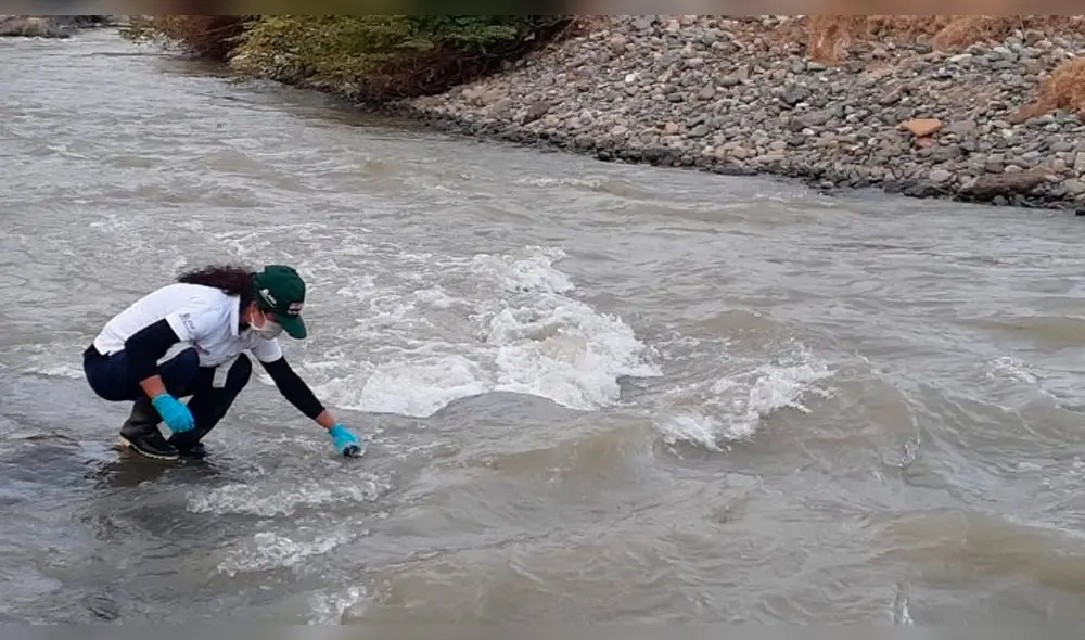 Recogen muestras de agua del río Tumbes Recogen muestras de agua del río Tumbes