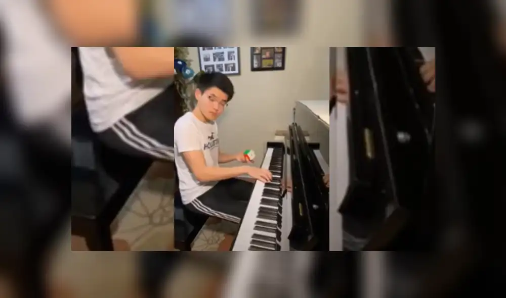 Video es viral en YouTube. El joven ha desconcertado a más de uno con su habilidad para armar un cubo y tocar el piano de forma simultánea. Fotocaptura: YouTube