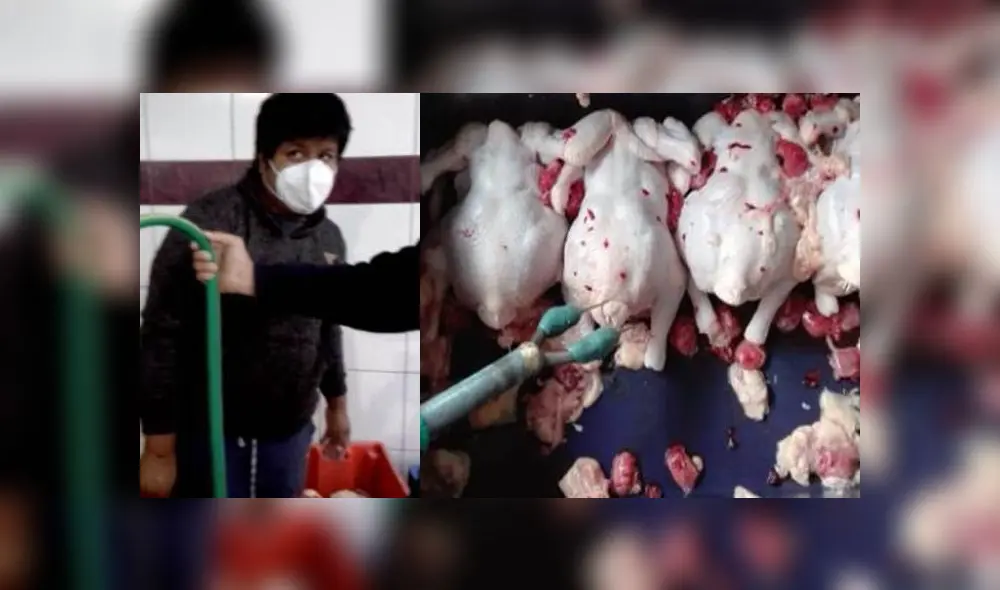 Policía logró la captura de uno de los implicados que pretendía subir el peso del pollo con agua de tanque en precaria situación. Créditos: PNP.