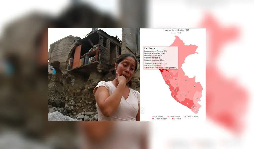 Mapa interactivo muestra cifra de muertos y damnificados por lluvias en el Perú