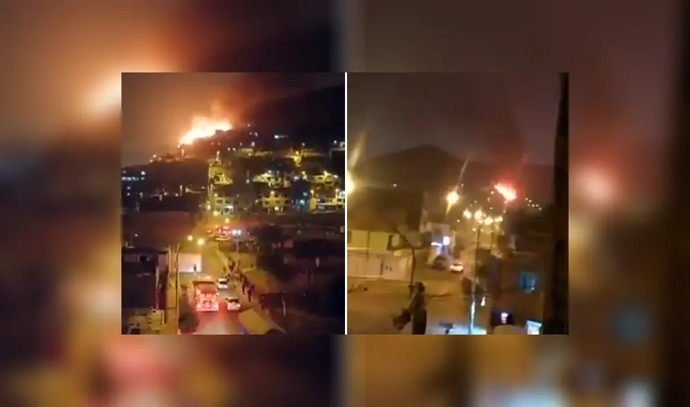 Las grandes llamaradas pudieron verse desde las calles abajo en Los Olivos. (Foto: Captura Twitter) Las grandes llamaradas pudieron verse desde las calles abajo en Los Olivos. (Foto: Captura Twitter)