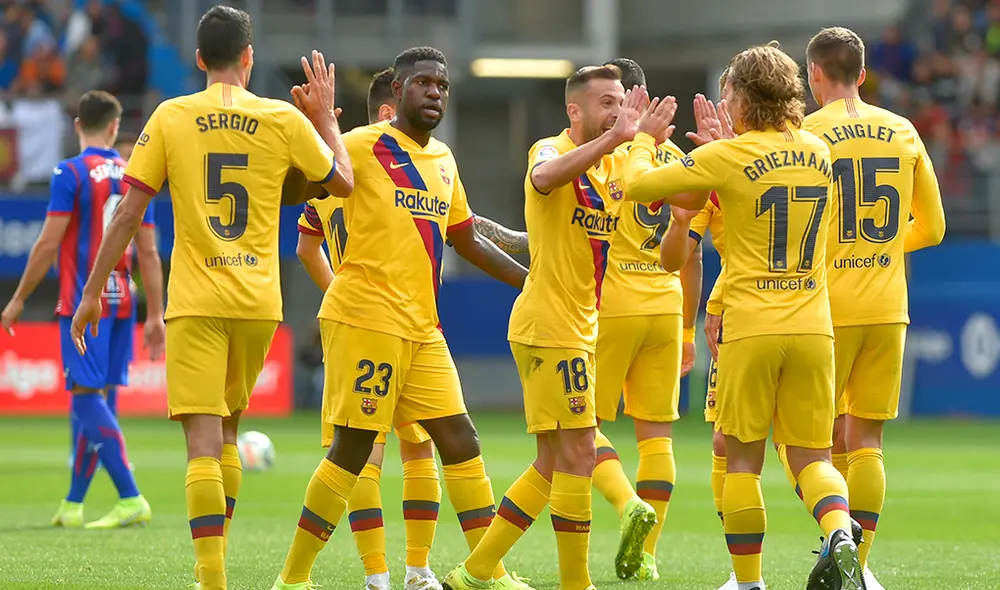 Barcelona se colocó líder provisional de la Liga española tras derrotar 3-0 al Eibar. Barcelona se colocó líder provisional de la Liga española tras derrotar 3-0 al Eibar.