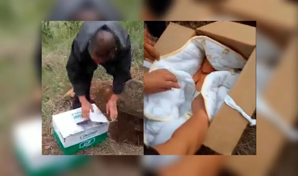 La caja fue descubierta por unos aldeanos. El bebé pesaba apenas un kilo y medio. Captura de video / Daily Mail. La caja fue descubierta por unos aldeanos. El bebé pesaba apenas un kilo y medio. Captura de video / Daily Mail.