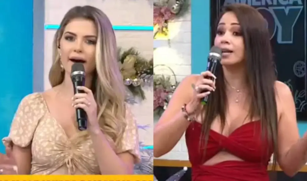 Brunella Horna y Melissa Klug protagonizaron tenso momento en el set de "América hoy". Foto: composición/ captura de América TV Brunella Horna y Melissa Klug protagonizaron tenso momento en el set de "América hoy". Foto: composición/ captura de América TV