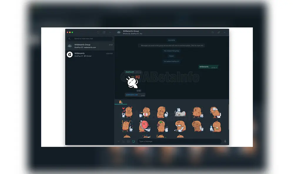 Cómo se muestra la interfaz de WhatsApp en modo oscuro.