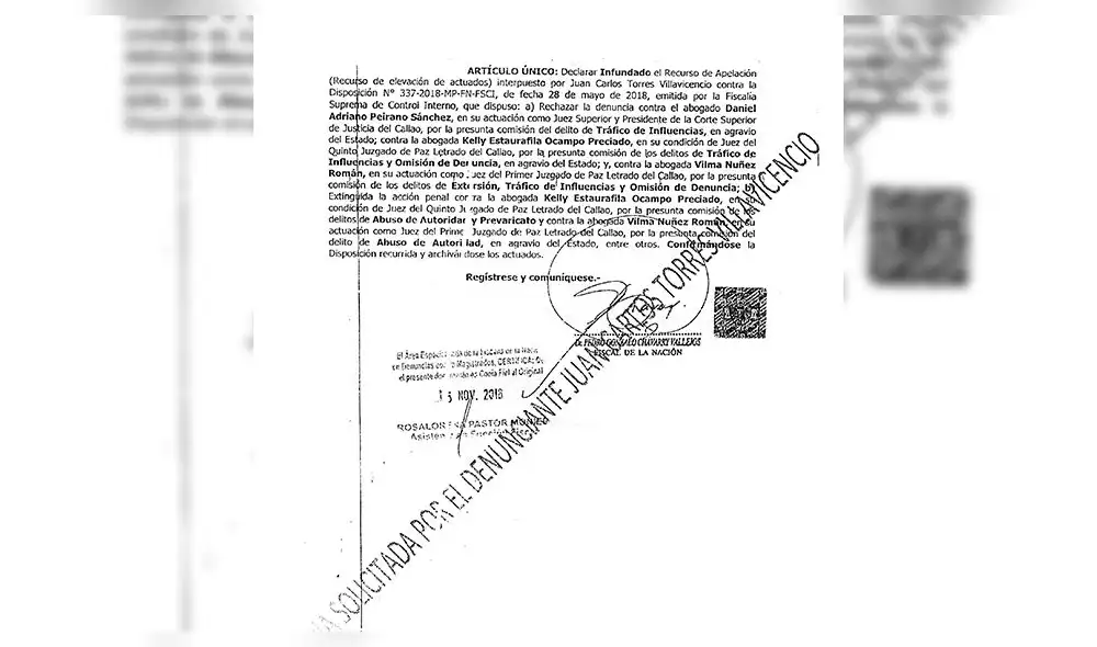 Fiscal Chávarry “limpia” a juez “hermanito” de Walter Ríos