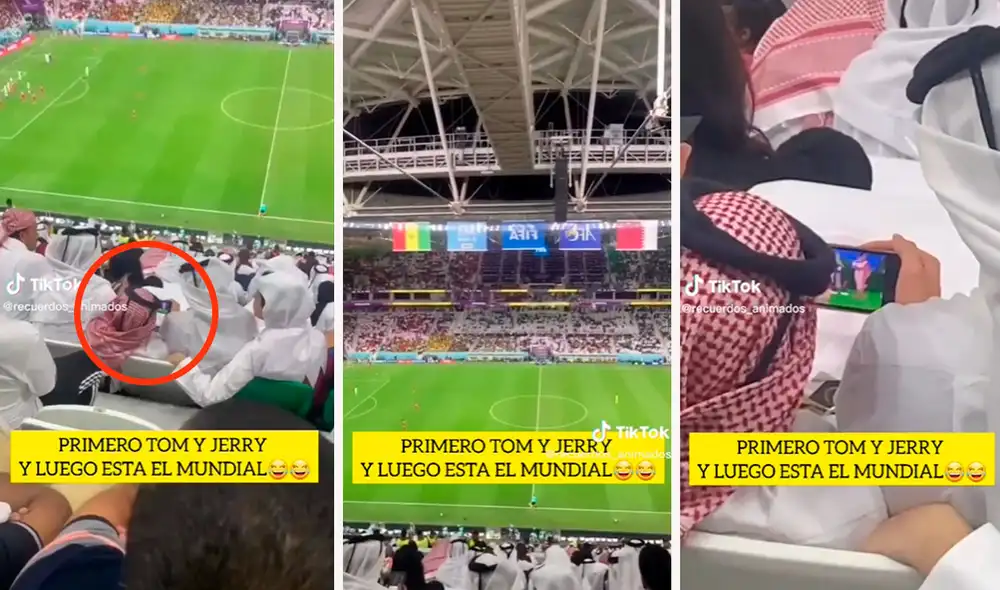 Un joven quiso grabar a los asistentes del estadio en el partido de Qatar vs. Senegal; sin embargo, un detalle le llamó su atención. Foto: composición LR/TikTok/@recuerdos_animados