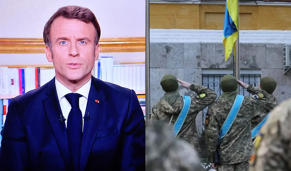 Macron prometió en su discurso de Año Nuevo que Francia y Europa apoyarán a Ucrania “hasta la victoria”. Foto: composición LR / AFP / Télam