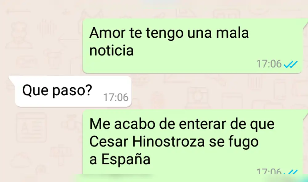 WhatsApp: le cuenta a su novio de España que César Hinostroza se fugó del Perú y así reacciona [FOTOS]