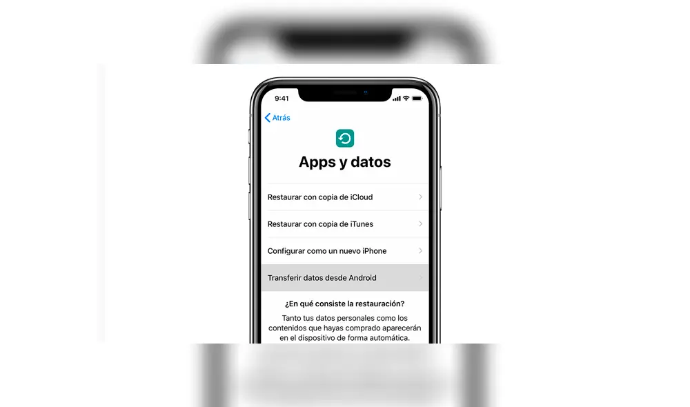 Desde el apartado Apps y datos podrás realizar la transferencia a tu dispositivo Android. | Foto: Apple