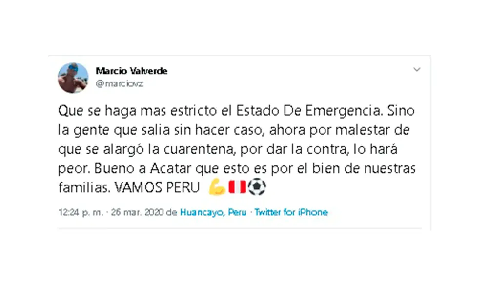 Coronavirus: Marcio Valverde aplaudió la extensión de la cuarentena en Perú por el Covid-19. Coronavirus: Marcio Valverde aplaudió la extensión de la cuarentena en Perú por el Covid-19.