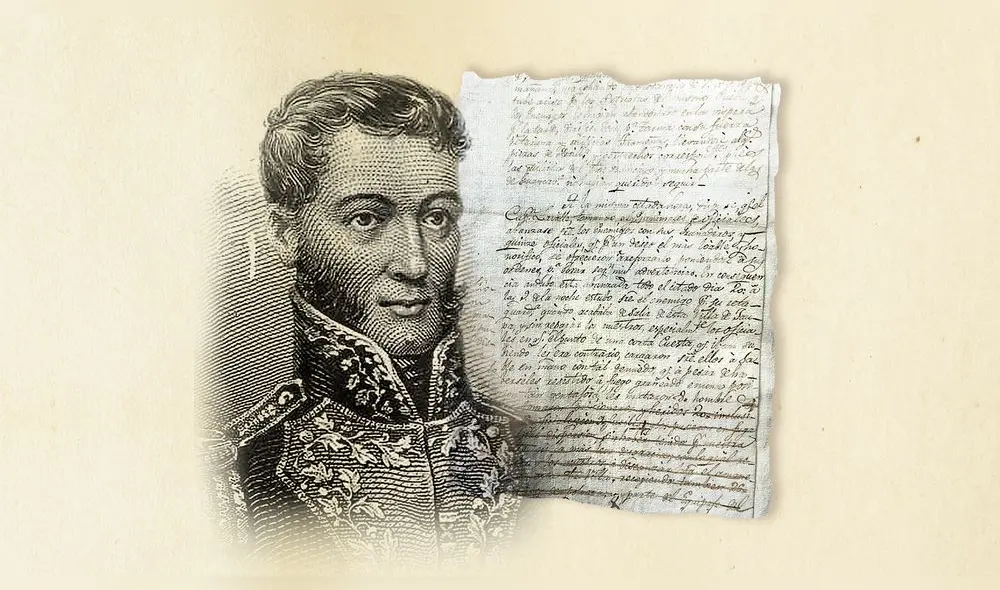 El ejército al mando del general Álvarez de Arenales (izquierda), que partió de Pisco el 4 de octubre, ha tomado Jauja. El
propio general patriota describió de puño y letra el lance de armas
(ver facsímil)