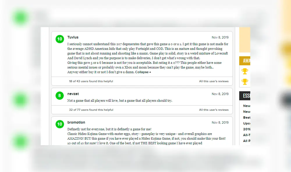 Críticas de los usuarios.