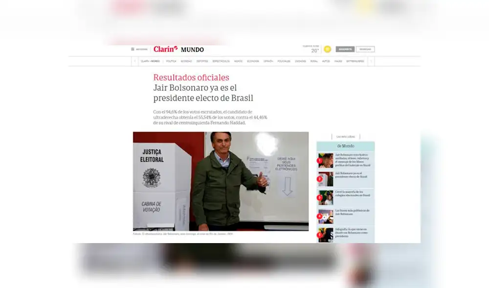 Así informó la prensa internacional sobre el triunfo de Jair Bolsonaro en Brasil