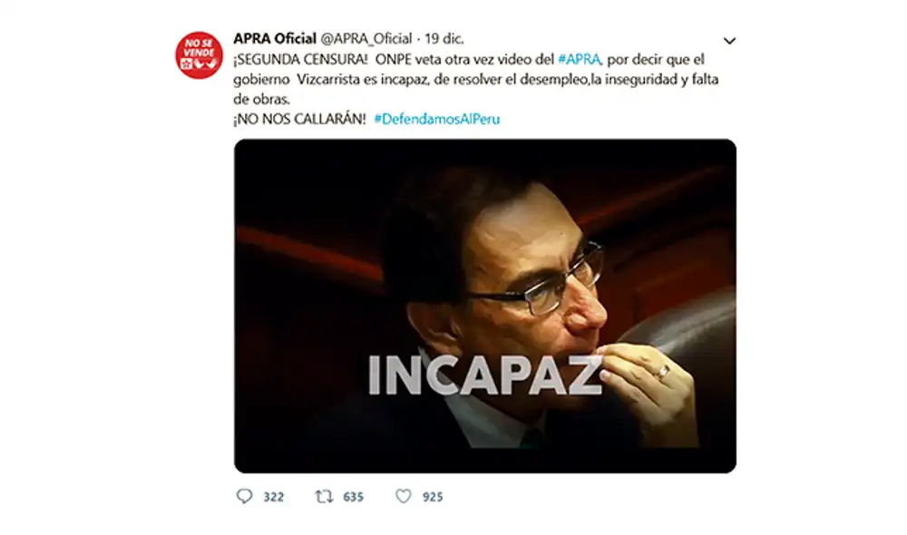 Empezó la guerra sucia con spots de SN, UPP y el APRA Empezó la guerra sucia con spots de SN, UPP y el APRA