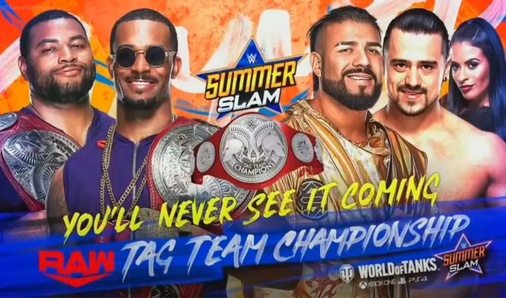 Street Profits (Angelo Dawkins y Montez Ford) vs. Andrade & Ángel Garza EN VIVO en SummerSlam 2020. | Foto: WWE