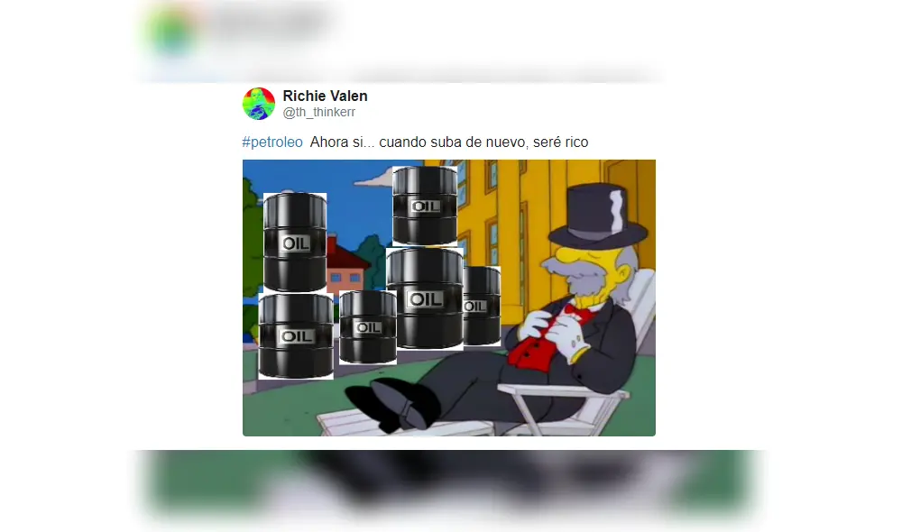 Los usuarios de las redes sociales no pudieron dejar de crear memes sobre la caída del petroleo. (Foto: Captura) Los usuarios de las redes sociales no pudieron dejar de crear memes sobre la caída del petroleo. (Foto: Captura)