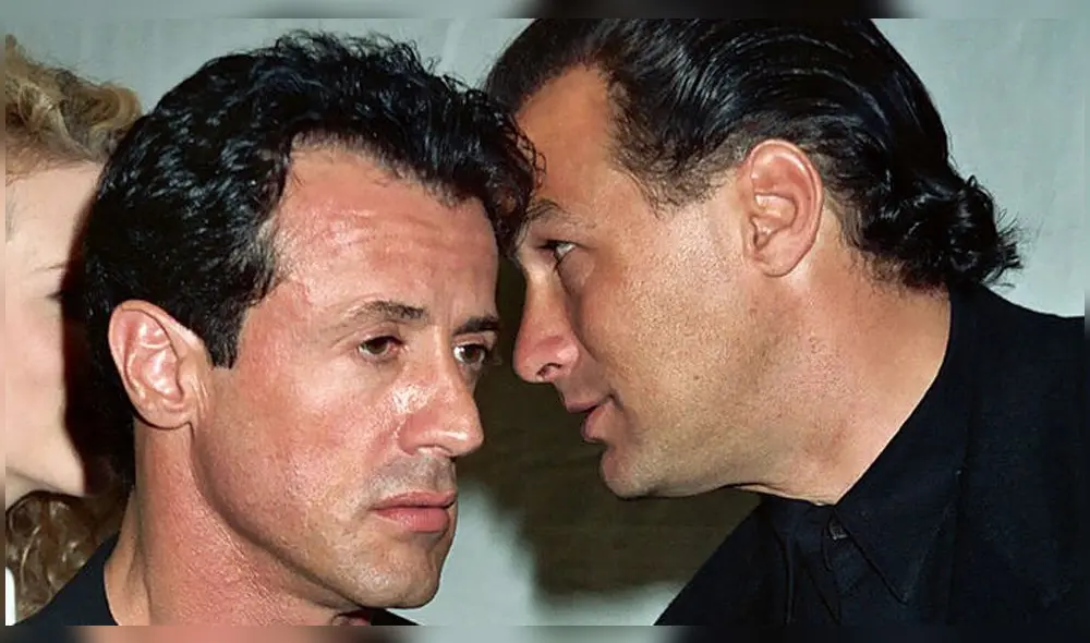 Sylvester Stallone and Steven Seagal during 1995 ShoWest in Las Vegas, Nevada, United States. (Photo by Jeff Kravitz/FilmMagic, Inc)