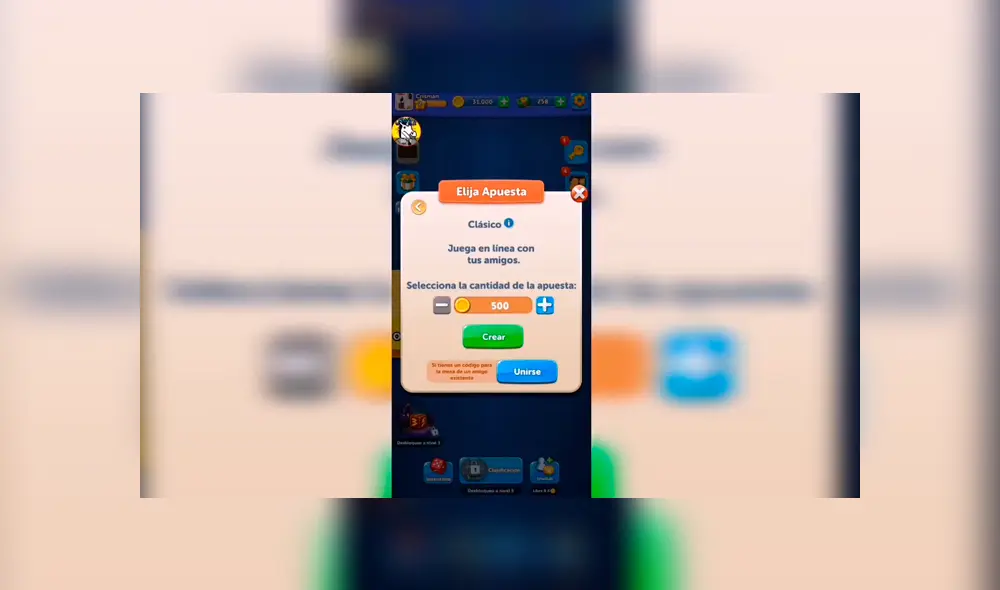 Elige tu monto a apostar (dinero no real).