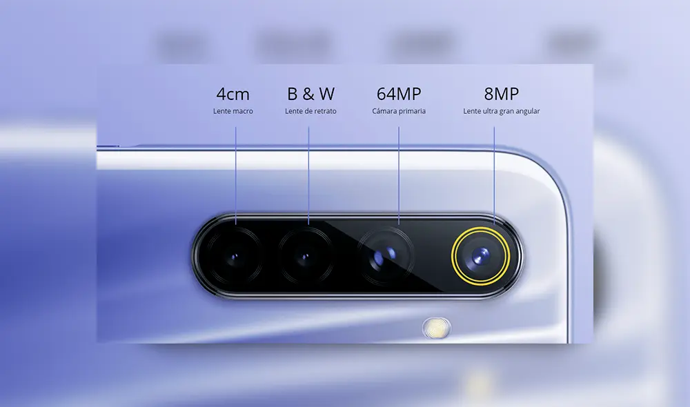 En la parte trasera cuenta un sistema de cuatro cámaras de 64 MP + 8 MP + 2 MP + sensor monocromo.
