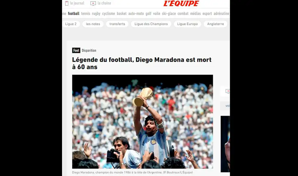 L'Equique informó así sobre la muerte de Diego Armando Maradona. Foto: captura