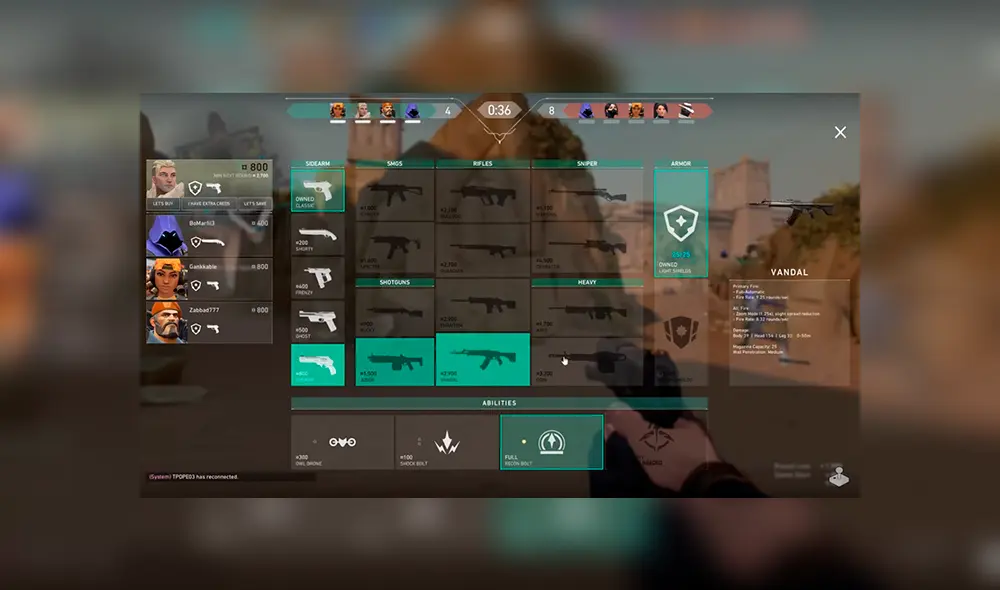 Podemos adquirir armas y accesorios al inicio de cada ronda.
