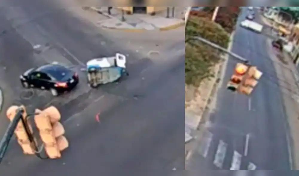 Tacna: Mototaxi no respetó luz roja de semáforo y sufre aparatoso accidente de tránsito [VIDEO]​​​​​​​