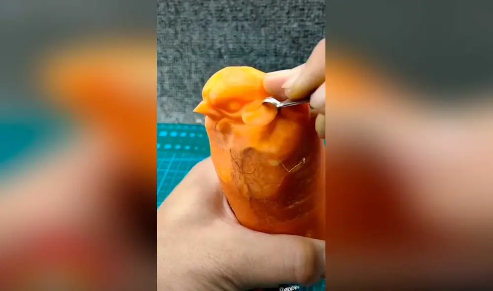 Desliza las imágenes para ver el resultado de esta increíble escultura que hizo un joven artista en una zanahoria. Foto: captura de TikTok/decompression3 Desliza las imágenes para ver el resultado de esta increíble escultura que hizo un joven artista en una zanahoria. Foto: captura de TikTok/decompression3