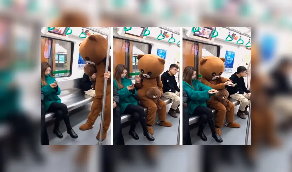 Facebook viral: se disfraza de oso y trolea a una joven adicta al celular [VIDEO]