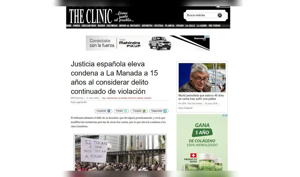 Así informa la prensa internacional sobre el fallo en el caso La Manada. Foto: Captura.